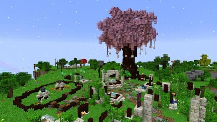 Botania garden build with pink tree